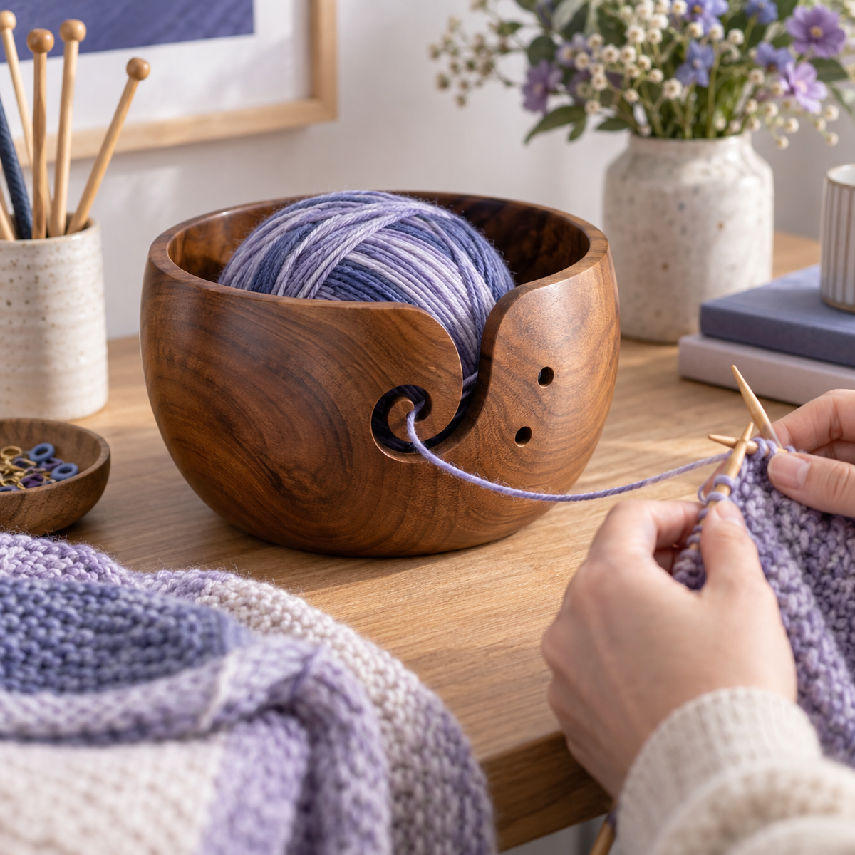 Wooden Yarn Bowl — lifestyle